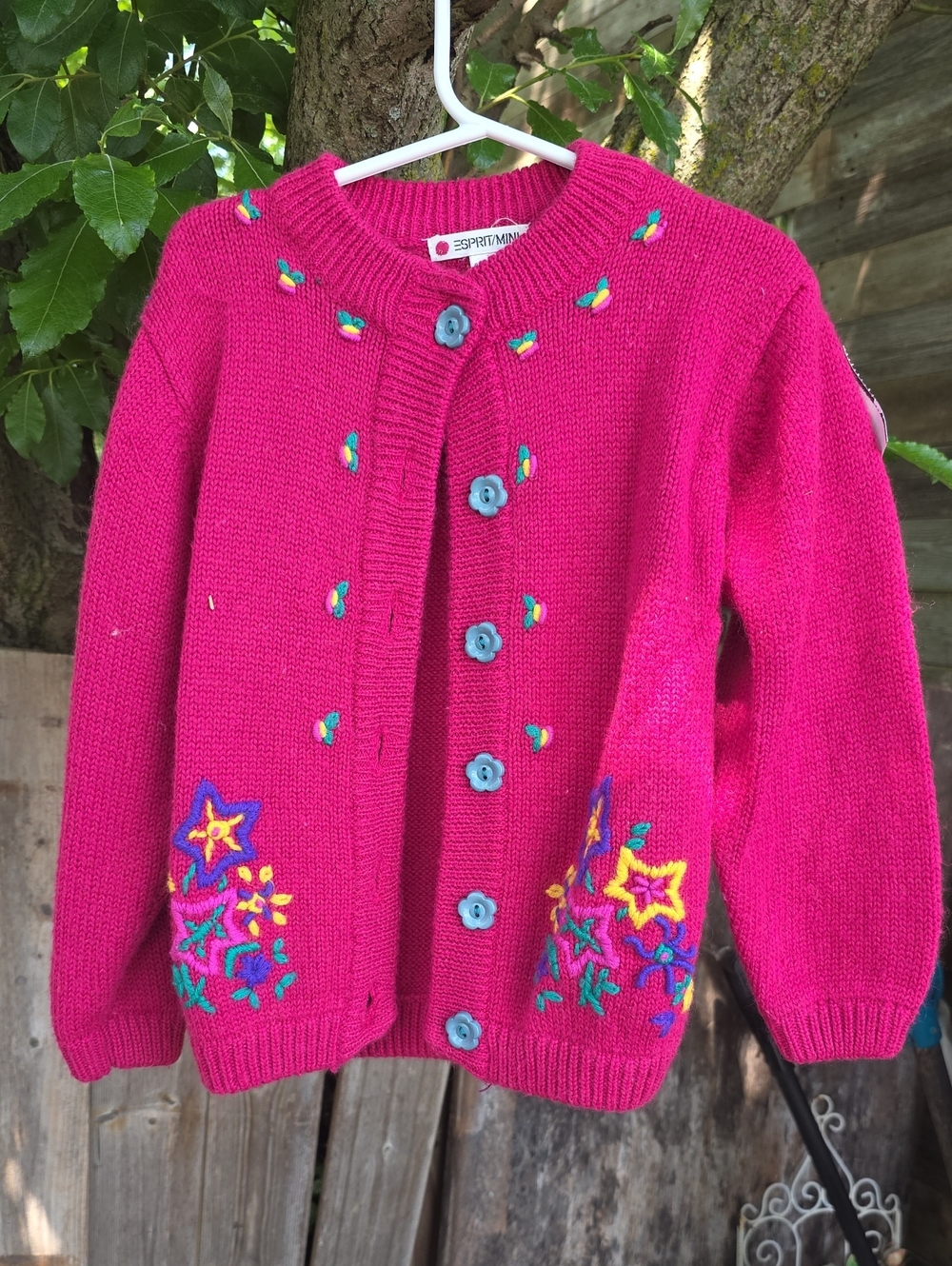 Vintage Esprit Kids Fuchsia Embroidered Knit Cardigan